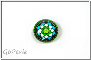 Glascabochon, hinterklebt, rund, 12x4mm, turquoise mandala, 1 Stk.