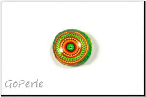 Glascabochon, hinterklebt, rund, 12x4mm, orange/green circles, 1 Stk.