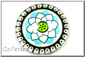 Glascabochon, hinterklebt, rund, 25x6mm, white/blue mandala, 1 Stk.