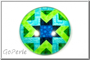 Glascabochon, hinterklebt, rund, 25x6mm, blue/green star, 1 Stk.