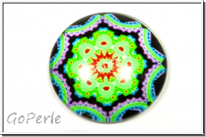 Glascabochon, hinterklebt, rund, 25x6mm, green mandala, 1 Stk.