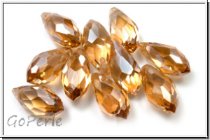 chin. Kristallschliffperle, Drop, 6x12 , crystal, trans., champagne luster, 10 Stk.