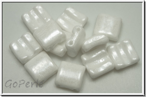 2-Loch-FixerBeads, horizontal, 8x8mm, white, op., luster, 12 Stk.