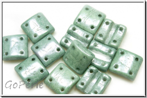 4-Loch-FixerBeads, vertikal, 8x8mm, white, op., green marbled, 12 Stk.