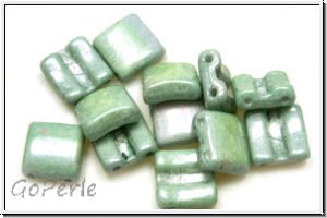 2-Loch-FixerBeads, horizontal, 8x8mm, white, op., green marbled, 12 Stk.