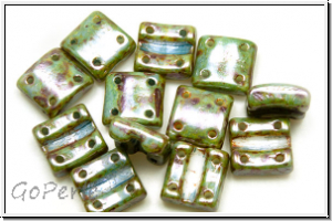 4-Loch-FixerBeads, vertikal, 8x8mm, white, op., blue/brown marbled, 12 Stk.