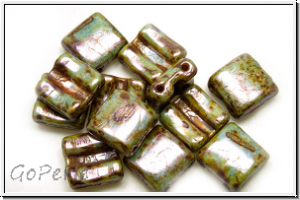 2-Loch-FixerBeads, horizontal, 8x8mm, white, op., blue/brown marbled, 12 Stk.