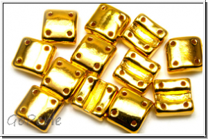 4-Loch-FixerBeads, vertikal, 8x8mm, crystal, trans., full 24kt gold plated, 12 Stk.