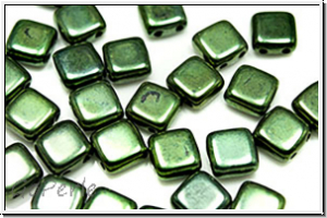 TILE-Beads, 6x6mm, green, metallic, 25 Stk.