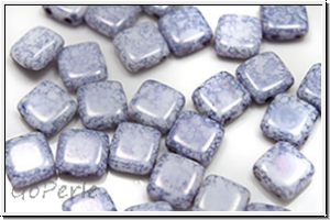 TILE-Beads, 6x6mm, white, alabaster, blue marbled, 25 Stk.