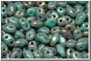 MiniDuo Beads, MATUBO, 2,5x4mm, turquoise, op., topaz-pink luster, 5g