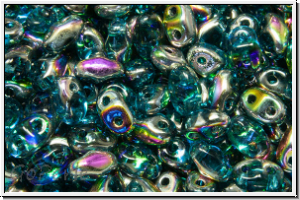 MiniDuo Beads, MATUBO, 2,5x4mm, aqua, trans., half vitrail, 5g