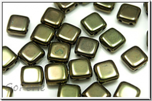 TILE-Beads, 6x6mm, green/brown, metallic, 25 Stk.