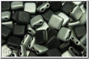 TILE-Beads, 6x6mm, black, op., half silver, matte, 25 Stk.