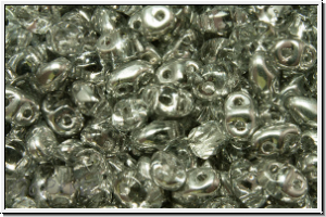 MiniDuo Beads, MATUBO, 2,5x4mm, crystal, trans., half silver, 5g