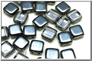 TILE-Beads, 6x6mm, crystal, trans., half azuro, 25 Stk.