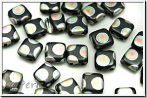 TILE-Beads, 6x6mm, black, op., peacock vitrail, matte, 25 Stk.