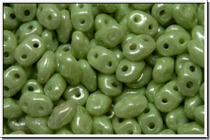 MiniDuo Beads, MATUBO, 2,5x4mm, white, op., lt. green marbled, 5g