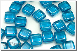 TILE-Beads, 6x6mm, capri blue, trans., 25 Stk.