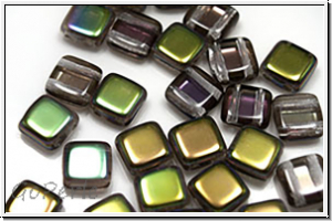 TILE-Beads, 6x6mm, crystal, trans., half vitex green, 25 Stk.