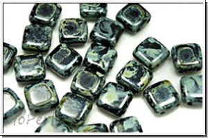 TILE-Beads, 6x6mm, black, op., picasso, 25 Stk.