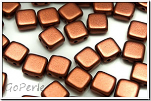 TILE-Beads, 6x6mm, copper, dk., metallic, satin, 25 Stk.