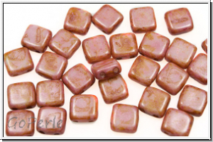 TILE-Beads, 6x6mm, white, alabaster, orange-red marbled, 25 Stk.