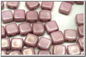 TILE-Beads, 6x6mm, white, alabaster, rose marbled, 25 Stk.