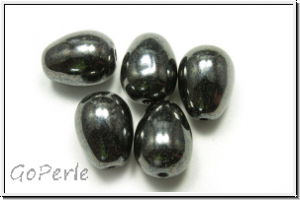 Bhm. Glasperle, Tropfen, lngs gebohrt, 11x8mm, hematite, met., 5 Stk.