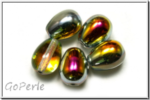 Bhm. Glasperle, Tropfen, lngs gebohrt, 11x8mm, crystal, trans., half marea, 5 Stk.