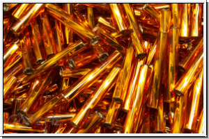 MTWB-4-0005, MIYUKI Twisted Bugles, Nr. 4 (12mm), amber, dk., trans., silver-ld., 10g