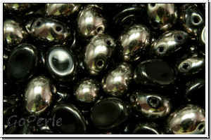 Candy-Beads, oval, PRECIOSA, 6x8mm, black, op., half chrome, 20 Stk.