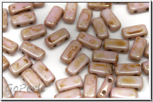 PRISM Beads, 4x8mm, white, alabaster, rose gold luster, 20 Stk.