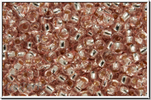 PR-11-07712, PRECIOSA Rocailles, 11/0, pink (dyed), crystal, trans., silver-ld., 20g