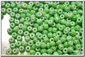 PR-11-03851, PRECIOSA Rocailles, 11/0, white, op., 10 green stripes, 20g