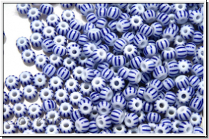 PR-11-03331, PRECIOSA Rocailles, 11/0, white, op., 10 blue stripes, 20g