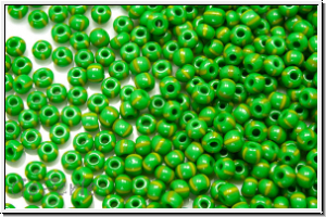 PR-11-53800, PRECIOSA Rocailles, 11/0, green, op., 4 yellow stripes, 20g