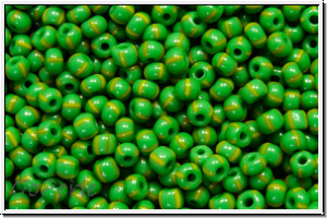 PR-11-53800, PRECIOSA Rocailles, 11/0, green, op., 4 yellow stripes, 20g