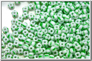 PR-11-03850, PRECIOSA Rocailles, 11/0, white, op., 4 green stripes, 20g