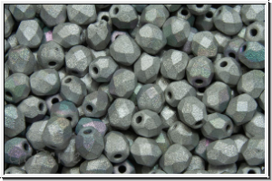 Bhm. Glasschliffperle, PRECIOSA, feuerpol., 4mm, crystal, trans., glittery silver, matte, 50 Stk.