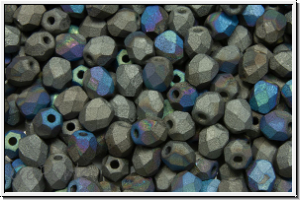 Bhm. Glasschliffperle, PRECIOSA, feuerpol., 4mm, crystal, trans., glittery graphite, matte, 50 Stk.