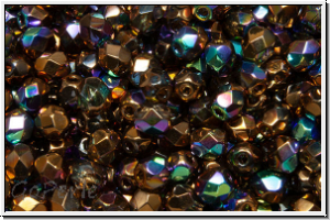 Bhm. Glasschliffperle, PRECIOSA, feuerpol., 4mm, crystal, trans., glittery bronze, 50 Stk.