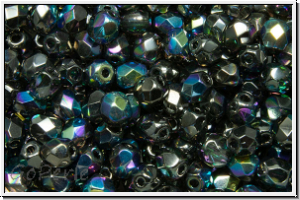 Bhm. Glasschliffperle, PRECIOSA, feuerpol., 4mm, crystal, trans., glittery graphite, 50 Stk.