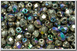 Bhm. Glasschliffperle, PRECIOSA, feuerpol., 4mm, crystal, trans., glittery argentic, 50 Stk.