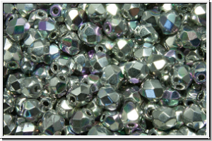 Bhm. Glasschliffperle, PRECIOSA, feuerpol., 4mm, crystal, trans., glittery silver, 50 Stk.