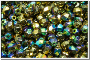 Bhm. Glasschliffperle, PRECIOSA, feuerpol., 4mm, crystal, trans., glittery amber, 50 Stk.