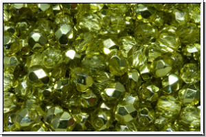 Bhm. Glasschliffperle, PRECIOSA, feuerpol., 4mm, crystal, trans., lime half apollo, 50 Stk.