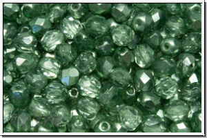 Bhm. Glasschliffperle, PRECIOSA, feuerpol., 4mm, crystal, trans., half labrador solgel green, 50 Stk.