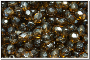 Bhm. Glasschliffperle, PRECIOSA, feuerpol., 4mm, topaz, sm. dk., trans., 50 Stk.