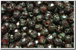 Bhm. Glasschliffperle, feuerpol., 4mm, garnet, opal, silver picasso, 50 Stk.